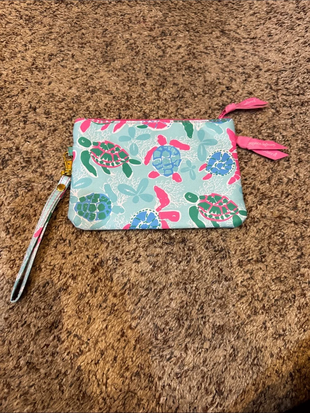 Simply Southern Sea Turtle Print Pouch in Aqua and Pink phone protector